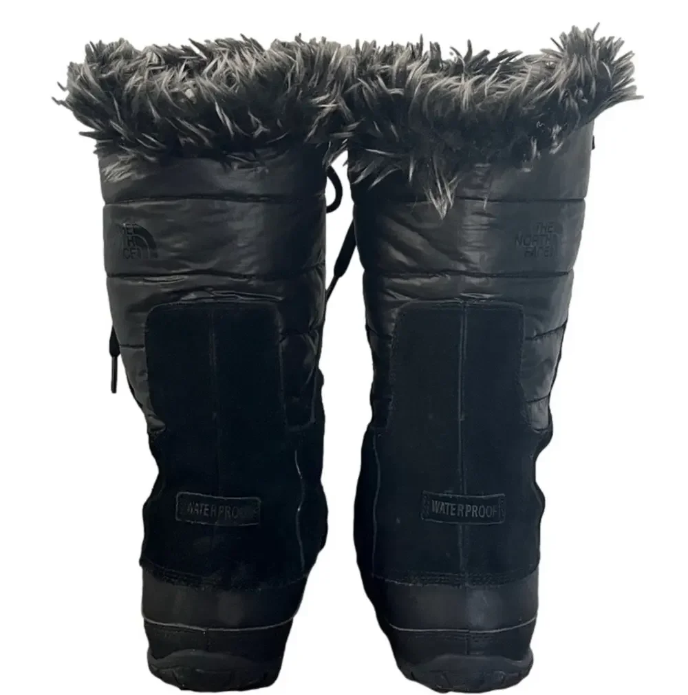 The North Face Womens Nuptse Purna Winter Boots Faux Fur Trim Black Size 8.5